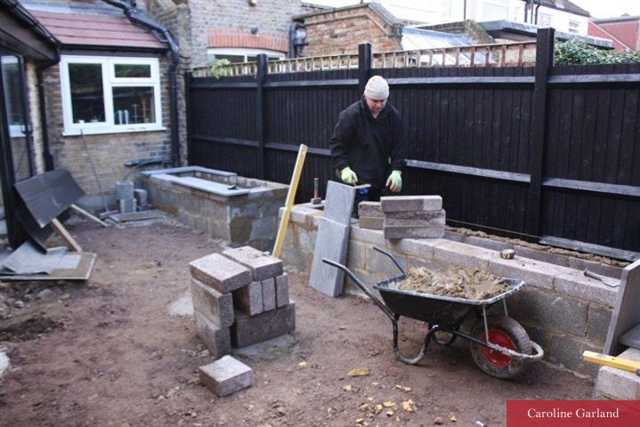 Wandsworth  - raised beds and water feature walling starting